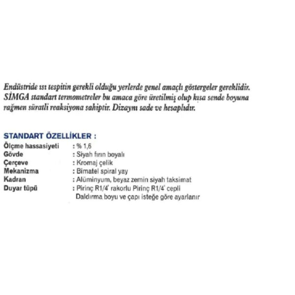 SIMGA 120 Derece Simga Termometre Ø63 5 Cm Dalma Boyu Arka Bağlantı - Görsel 4